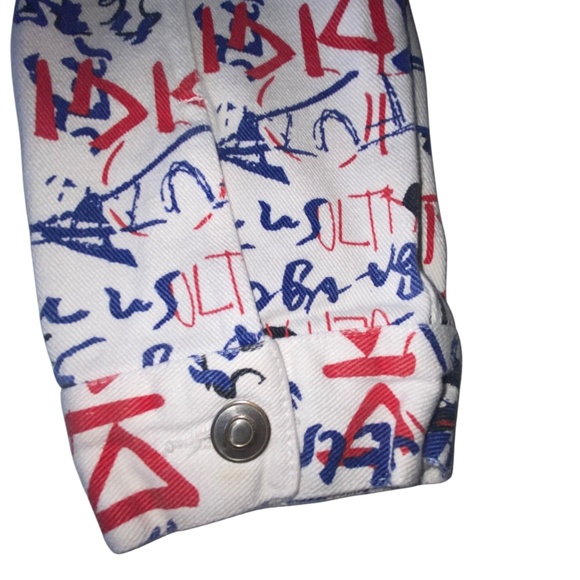 DTMD Men’s White Denim Button Up Graffiti Jacket Large Men’s Jacket HIP HOP - Picture 13 of 15